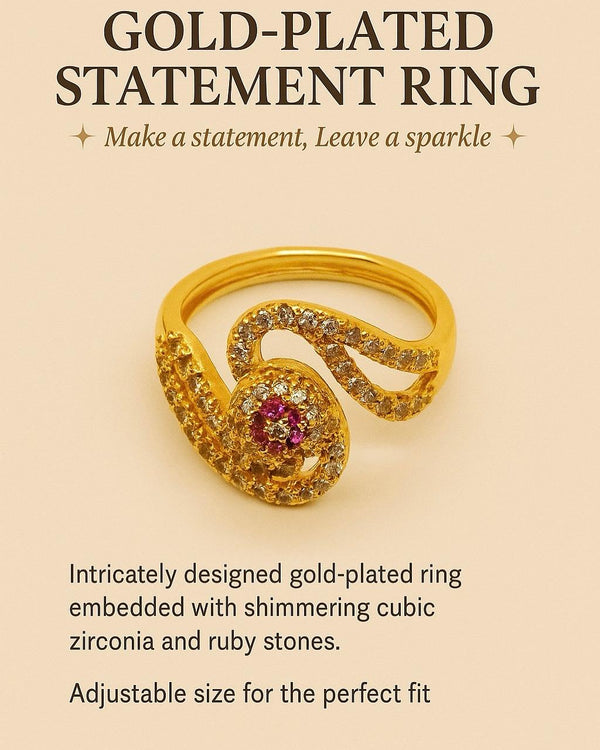 Saudi Arabian Style Gold With Pink Stone Ring