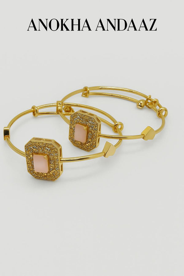Fasion Hezagon Pendant Gold Color Bracelet Pair